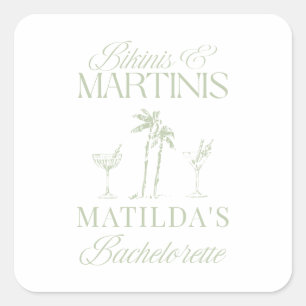 Bikinis and martinis Elegant vintage bachelorette Square Sticker