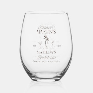 Bikinis and martinis Elegant vintage bachelorette Stemless Wine Glass
