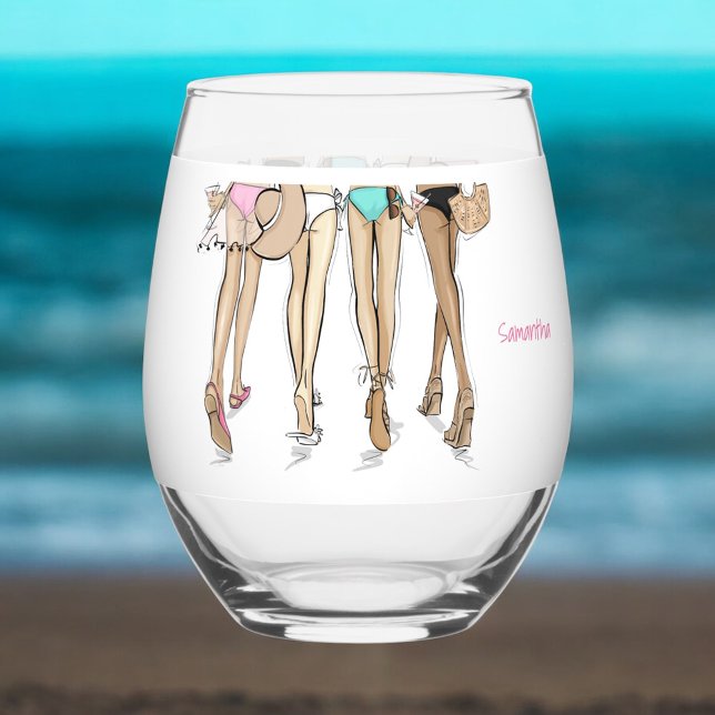 Bikinis and Martinis Girls Weekend Favour Stemless Wine Glass (Creator Uploaded)