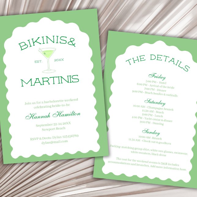 Bikinis And Martinis Green Bachelorette Weekend Invitation (Bikinis And Martinis Green Bachelorette Weekend Invitation)