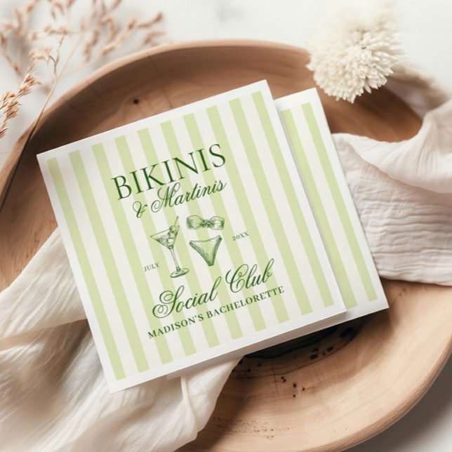 Bikinis and Martinis Green Striped Napkin (Creator Uploaded)