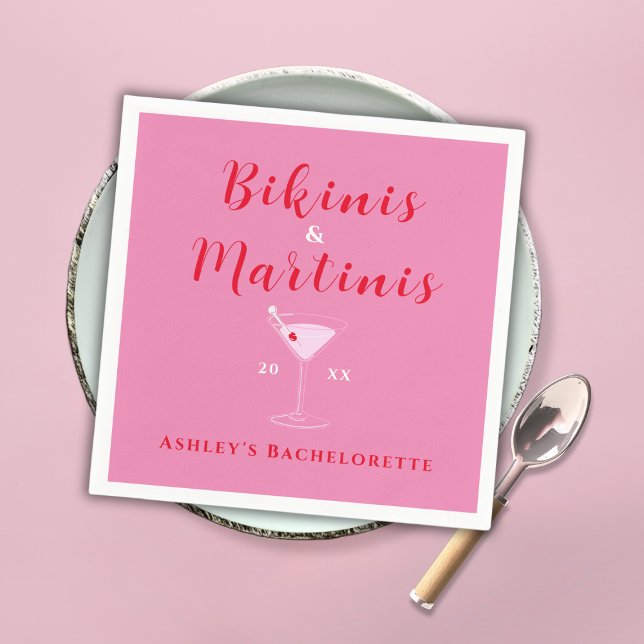Bikinis And Martinis Pink & Red Bachelorette Party Napkin (Bikinis And Martinis Pink & Red Bachelorette Party Napkins)