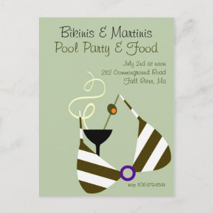 Bikinis and Martinis Pool Party Invitation Postcard