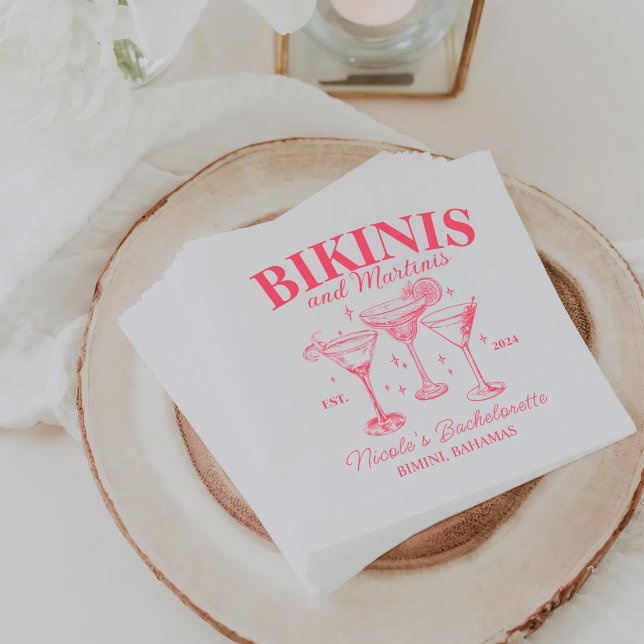 Bikinis And Martinis Red Bachelorette Party  Napkin (Creator Uploaded)