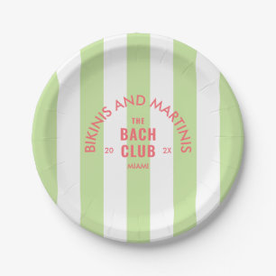 Bikinis And Martinis The Bach Club Green Stripe Paper Plate
