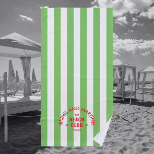 Bikinis And Martinis The Beach Club Green Stripe Beach Towel