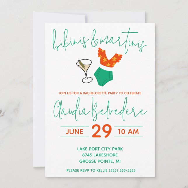 Bikinis and Martinis Themed Bachelorette Party Invitation (Front)