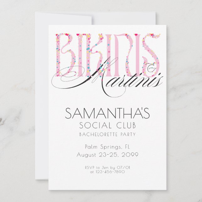 Bikinis & Martini Beach Bach Tropical Bachelorette Invitation (Front)
