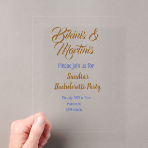 bikinis & martinis bachelorette party name brown  acrylic invitations