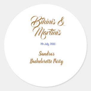 bikinis & martinis bachelorette party name brown classic round sticker