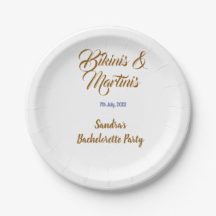 bikinis & martinis bachelorette party name brown paper plate