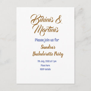 bikinis & martinis bachelorette party name brown postcard
