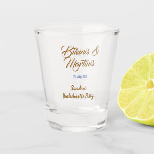 bikinis & martinis bachelorette party name brown shot glass