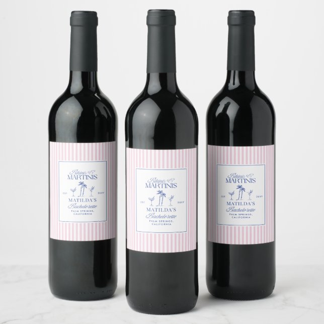 Bikinis & Martinis Bachelorette Wine Bottle Label (Bottles)