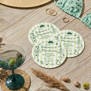 Bikinis & Martinis Beach Bachelorette Party Custom Round Paper Coaster