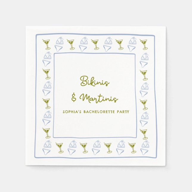Bikinis & Martinis Blue Olive Bachelorette Party  Napkin (Front)