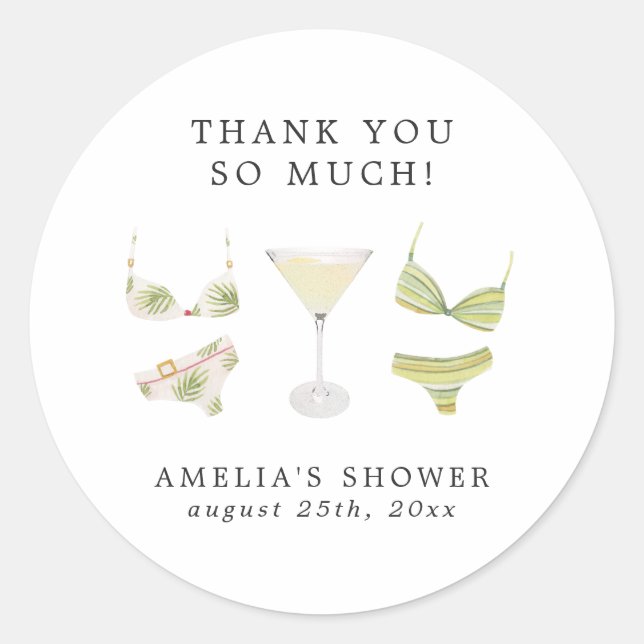 Bikinis & Martinis Bridal Shower Bachelorette Classic Round Sticker (Front)