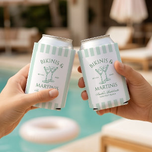 Bikinis & Martinis Green Bachelorette Can Cooler