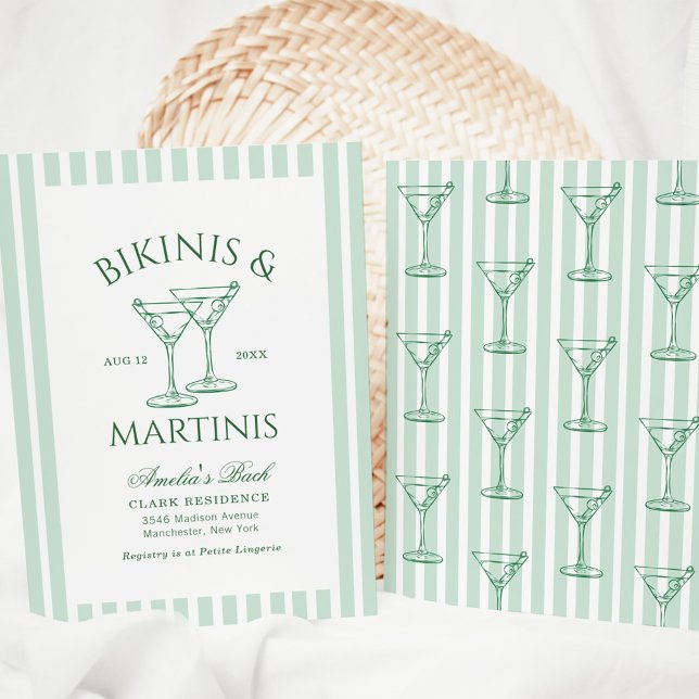 Bikinis & Martinis Green Bachelorette Invitation (Creator Uploaded)
