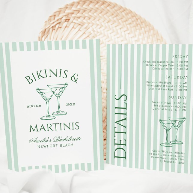 Bikinis & Martinis Green Bachelorette Weekend Invitation (Creator Uploaded)