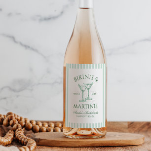 Bikinis & Martinis Green Bachelorette Wine Label