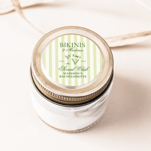 Bikinis & Martinis Green Striped Classic Round Sticker