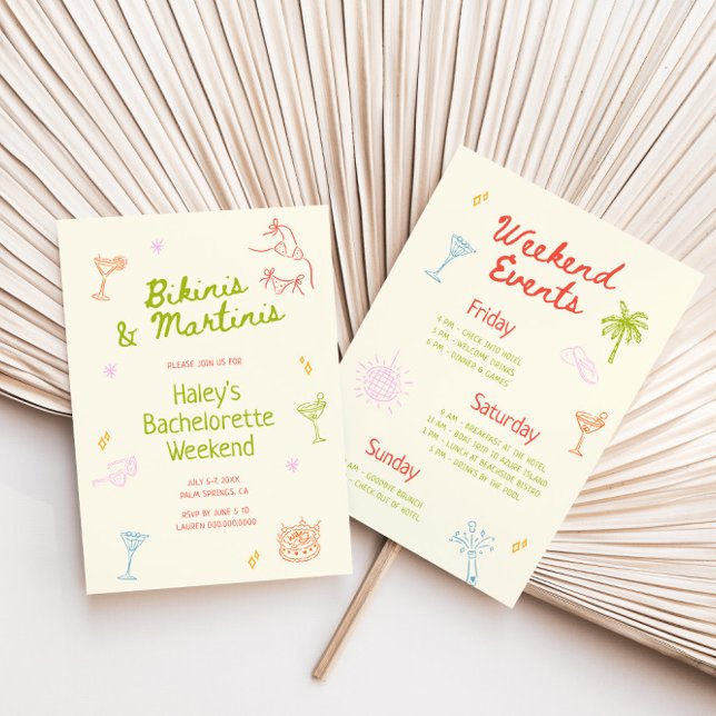 Bikinis & Martinis Hand Drawn Bachelorette Invitation (Creator Uploaded)