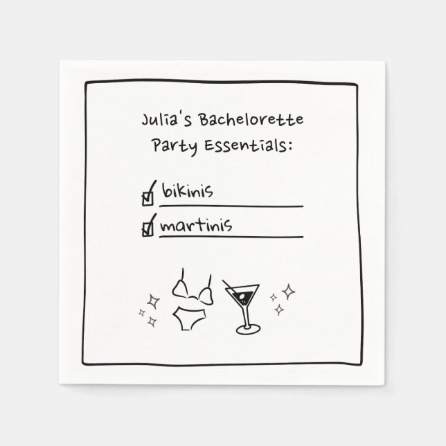 Bikinis & Martinis Handwritten Bachelorette Party  Napkin (Front)