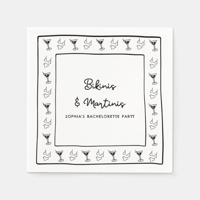 Bikinis & Martinis Personalise Bachelorette Party  Napkin (Front)