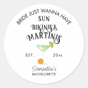 Bikinis & Martinis Tropical Pool Hen Bachelorette Classic Round Sticker