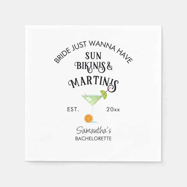 Bikinis & Martinis Tropical Pool Hen Bachelorette Napkin (Front)