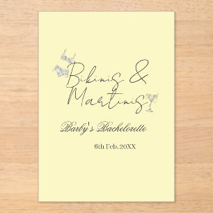 Bikins & Martinis bachelorette party yellow retro Acrylic Invitations