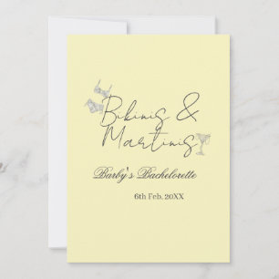 Bikins & Martinis bachelorette party yellow retro Invitation