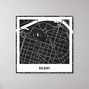 Bilbao minimalist map - Black-white Canvas Print