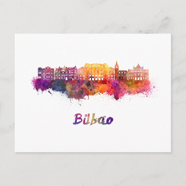 Bilbao skyline in watercolor postcard (Front)