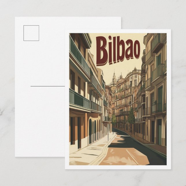Bilbao Spain Art Vintage Travel Illustration Postcard (Front/Back)