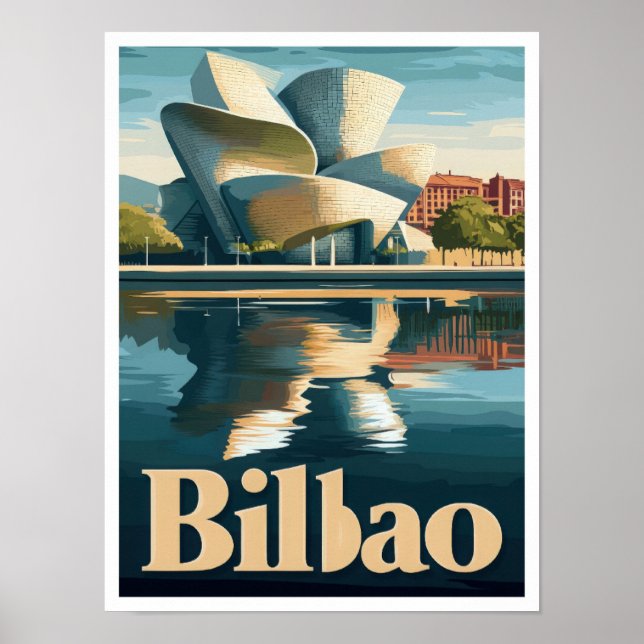 Bilbao Spain Art Vintage Travel Illustration Poster (Front)
