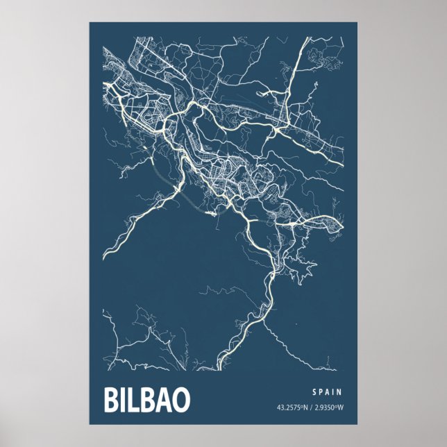 Bilbao Spain City Map Line Art Blue Print (Front)