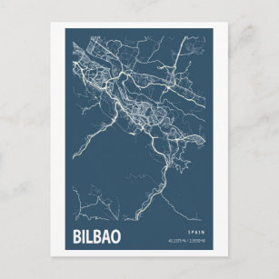 Bilbao Spain City Map Line Art Blue Print Postcard