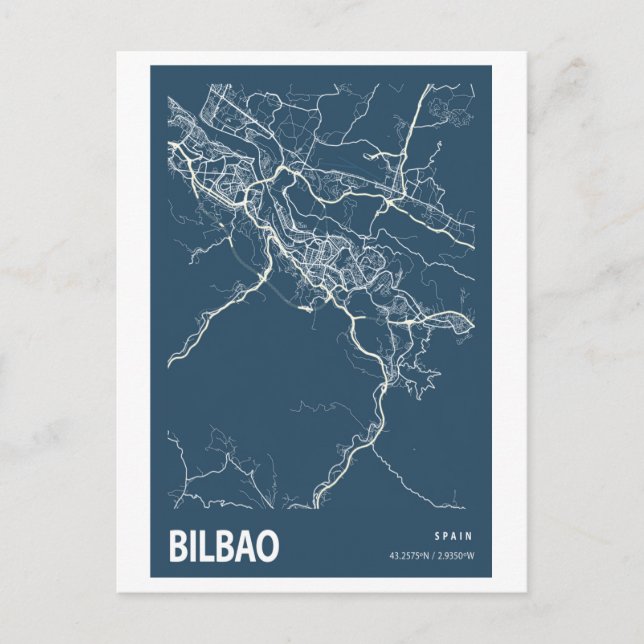Bilbao Spain City Map Line Art Blue Print Postcard (Front)