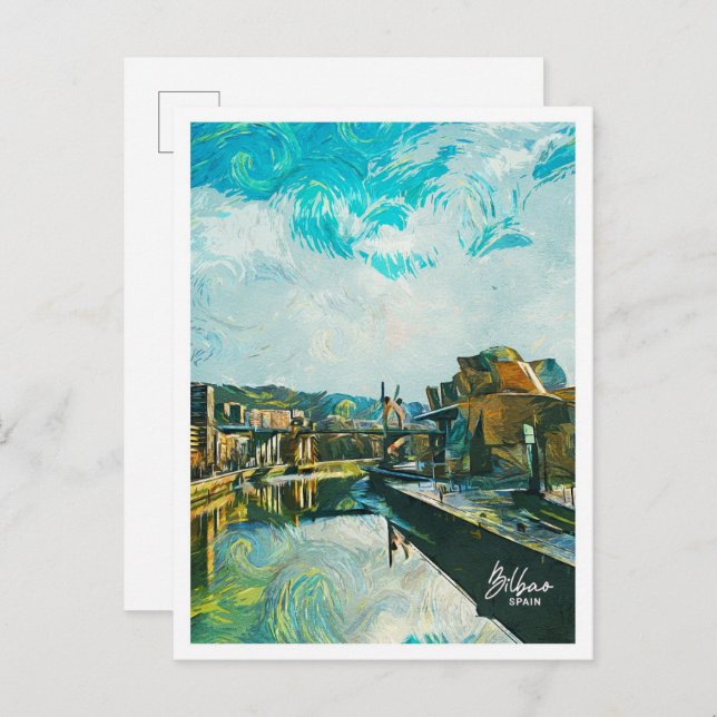 Bilbao Spain Oil Paint City Landscape Postcard (Front/Back)