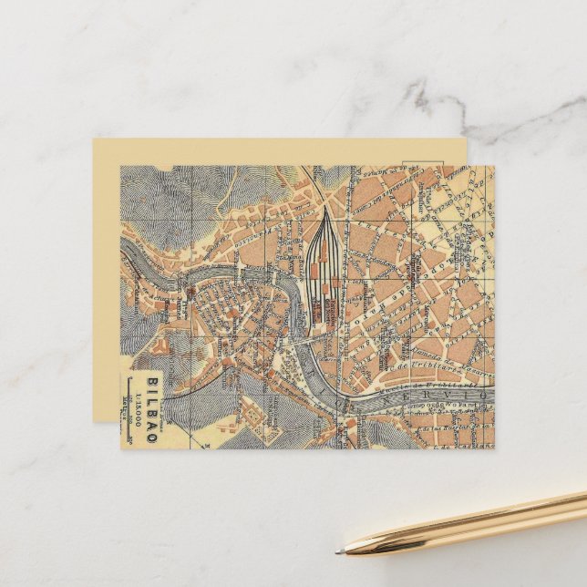 Bilbao Spain Old Map Postcard (Front/Back In Situ)