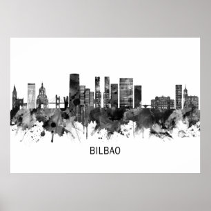 Bilbao Spain Skyline BW Poster