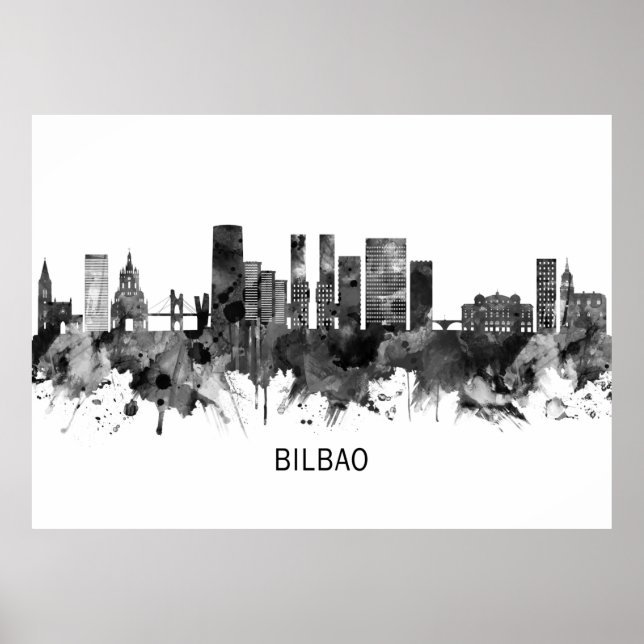 Bilbao Spain Skyline BW Poster (Front)