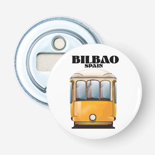 Bilbao Spain tram travel poster Button Bottle Opener