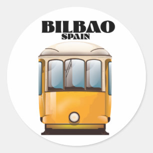 Bilbao Spain tram travel poster Button Classic Round Sticker