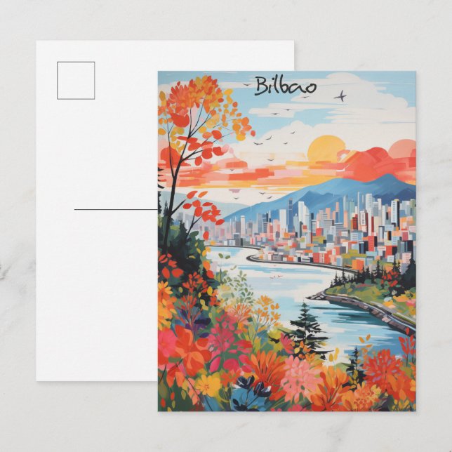 Bilbao Spain Travel City Painting Aesthetic Postcard (Front/Back)