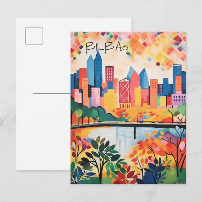 Bilbao Spain Travel City Painting Aesthetic Postcard (Front/Back)