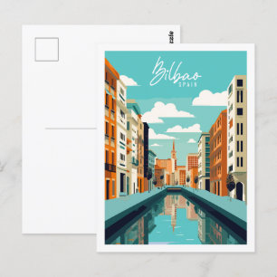 Bilbao Spain vintage travel place illustration Postcard