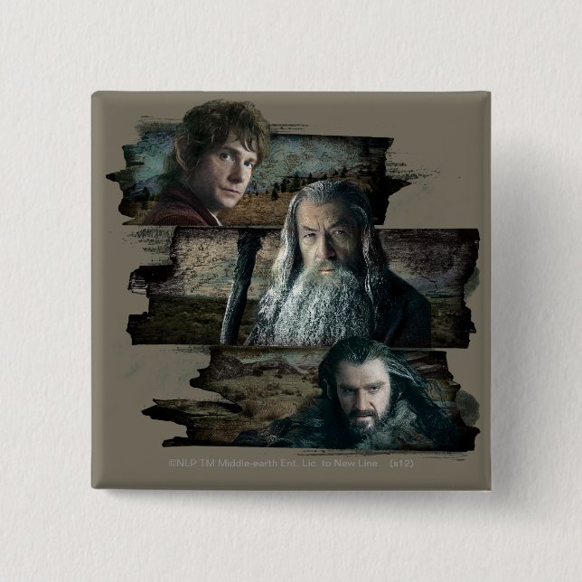 BILBO BAGGINS™, Gandalf, THORIN OAKENSHIELD™ 15 Cm Square Badge (Front)